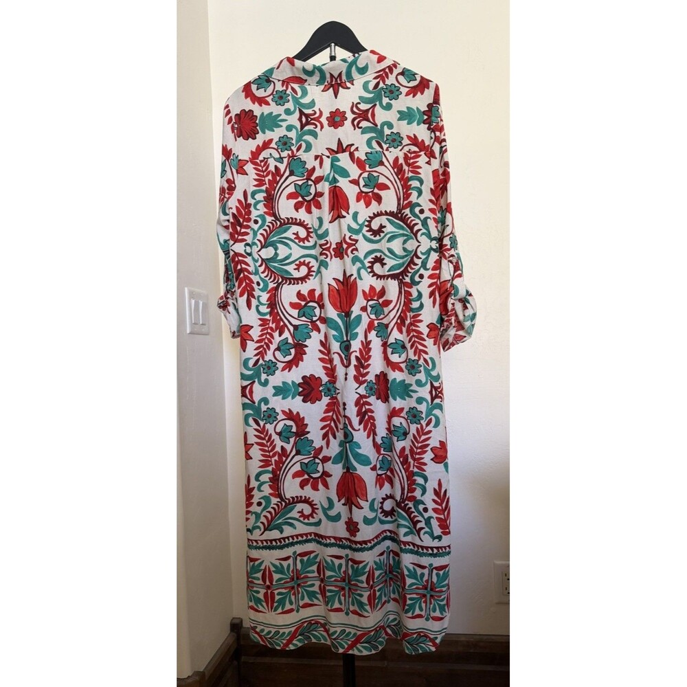 FIG + FLOWER Women’s Woven Rayon Shirt Dress XL Floral Midi Boho Anthropologie - Picture 8 of 8